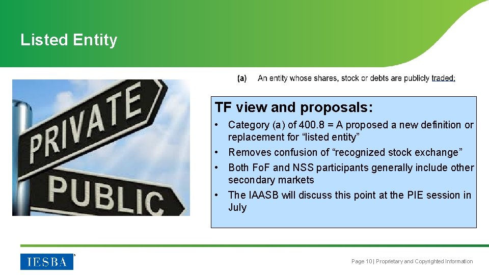 Listed Entity TF view and proposals: • Category (a) of 400. 8 = A
