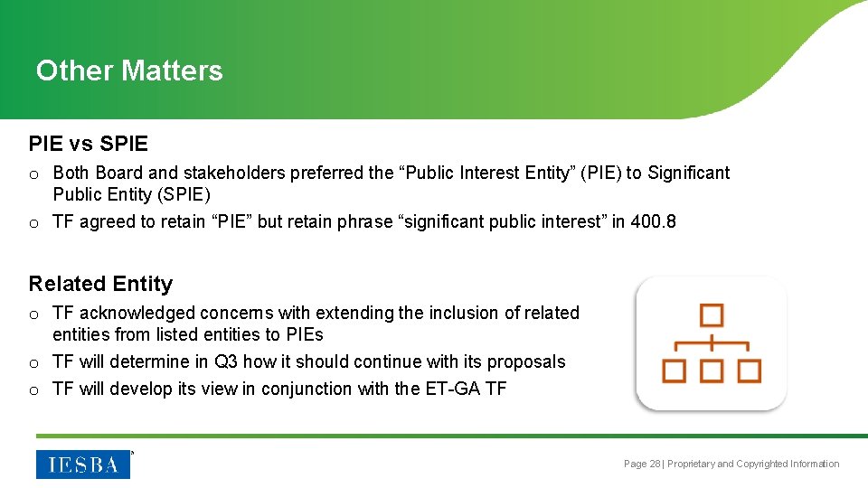 Other Matters PIE vs SPIE o Both Board and stakeholders preferred the “Public Interest