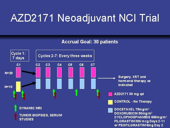 AZD 2171 Neoadjuvant NCI Trial Accrual Goal: 30 patients Cycle 1: 7 days C