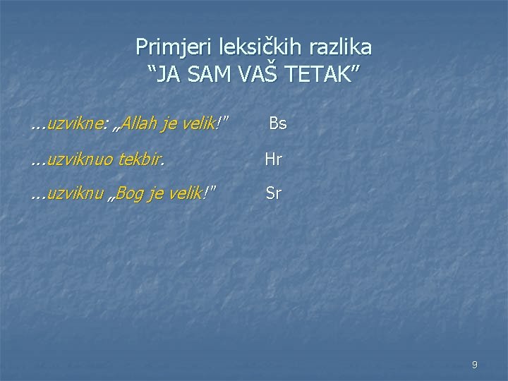 Primjeri leksičkih razlika “JA SAM VAŠ TETAK”. . . uzvikne: „Allah je velik!" Bs