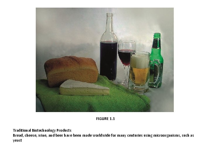 FIGURE 1. 1 Traditional Biotechnology Products Bread, cheese, wine, and beer have been made