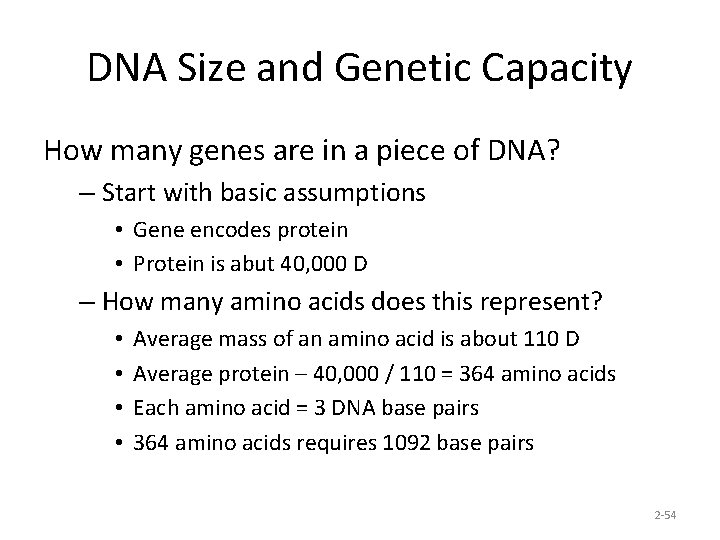 DNA Size and Genetic Capacity How many genes are in a piece of DNA?