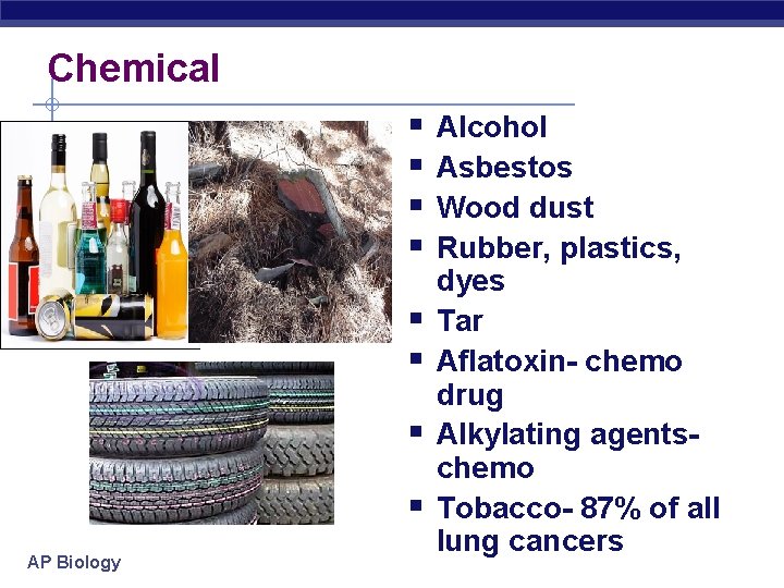 Chemical § § § § AP Biology Alcohol Asbestos Wood dust Rubber, plastics, dyes