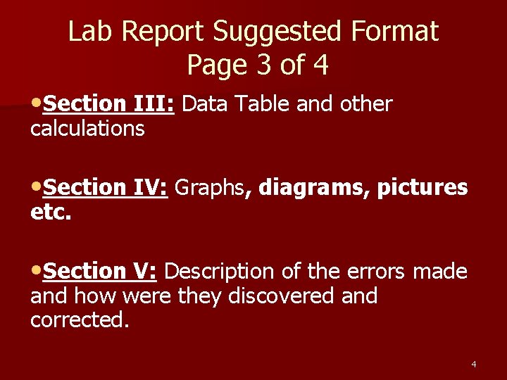 Lab Report Suggested Format Page 3 of 4 • Section III: Data Table and