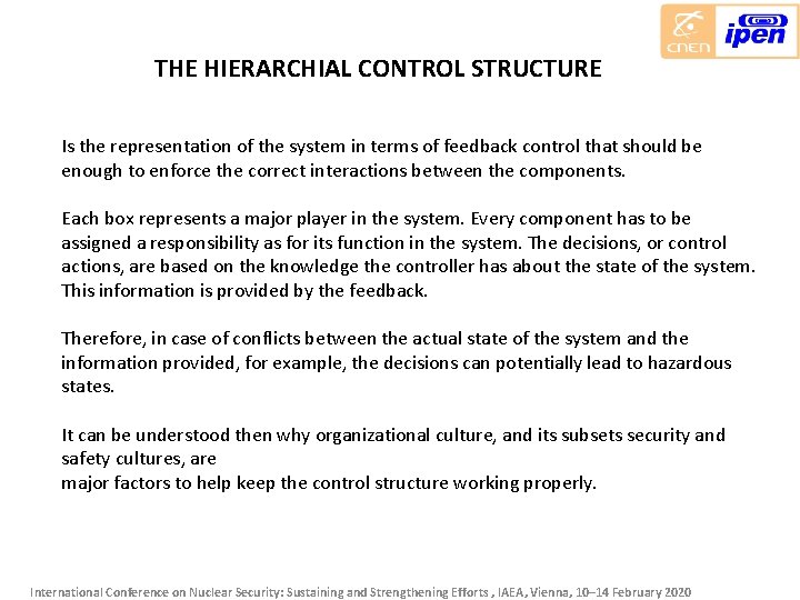 THE HIERARCHIAL CONTROL STRUCTURE Is the representation of the system in terms of feedback