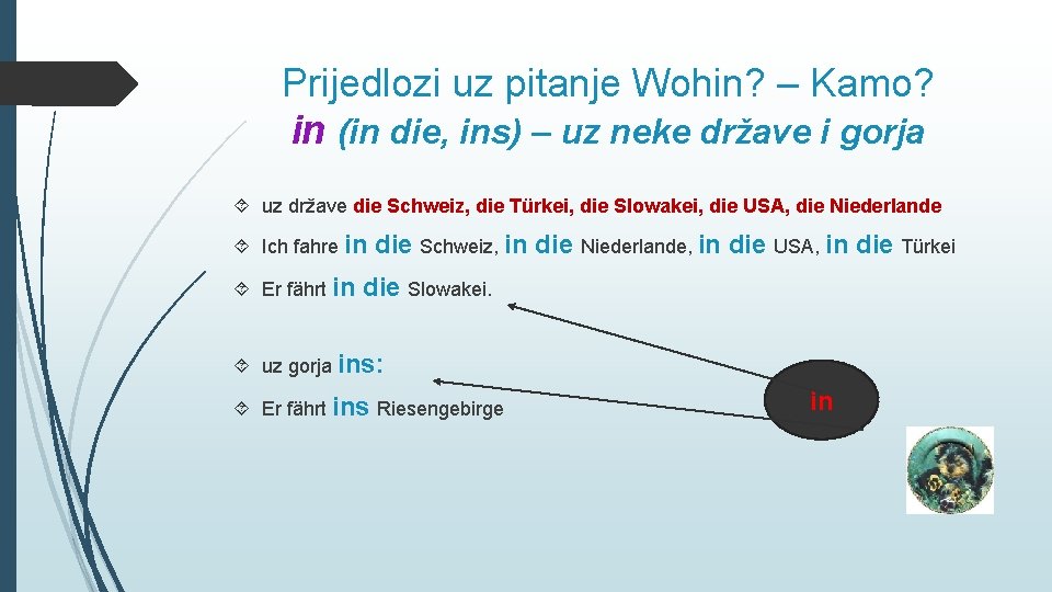 Prijedlozi uz pitanje Wohin? – Kamo? in (in die, ins) – uz neke države