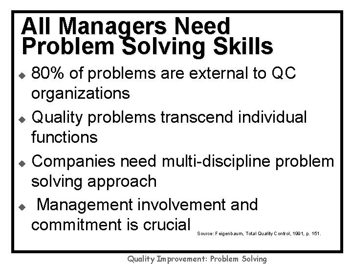 All Managers Need Problem Solving Skills 80% of problems are external to QC organizations