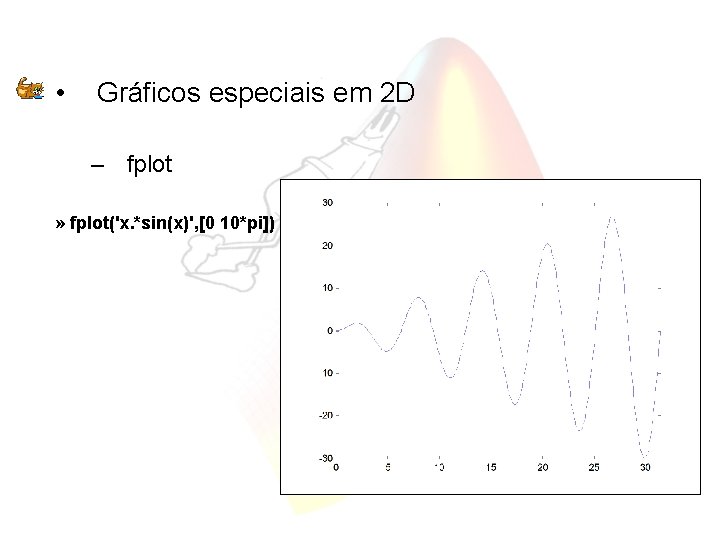  • Gráficos especiais em 2 D – fplot Aula 03 » fplot('x. *sin(x)',