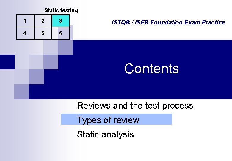 Static testing 1 2 3 4 5 6 ISTQB / ISEB Foundation Exam Practice