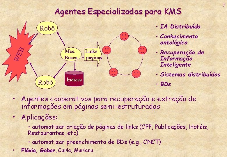 Agentes Especializados para KMS • IA Distribuída Robô • Conhecimento ontológico WE B Mec.