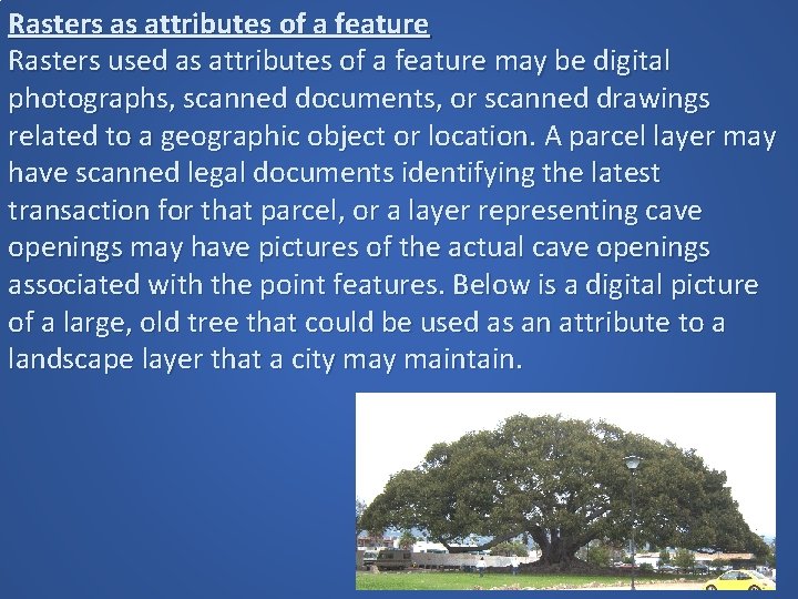 Rasters as attributes of a feature Rasters used as attributes of a feature may Rasters as attributes of a feature Rasters used as attributes of a feature may