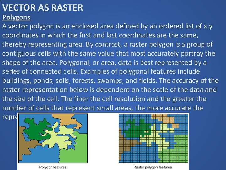 VECTOR AS RASTER Polygons A vector polygon is an enclosed area defined by an VECTOR AS RASTER Polygons A vector polygon is an enclosed area defined by an