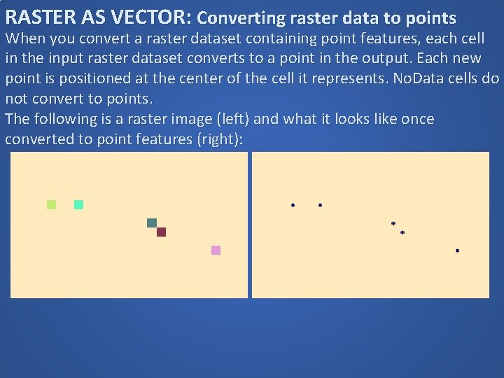 RASTER AS VECTOR: Converting raster data to points When you convert a raster dataset RASTER AS VECTOR: Converting raster data to points When you convert a raster dataset