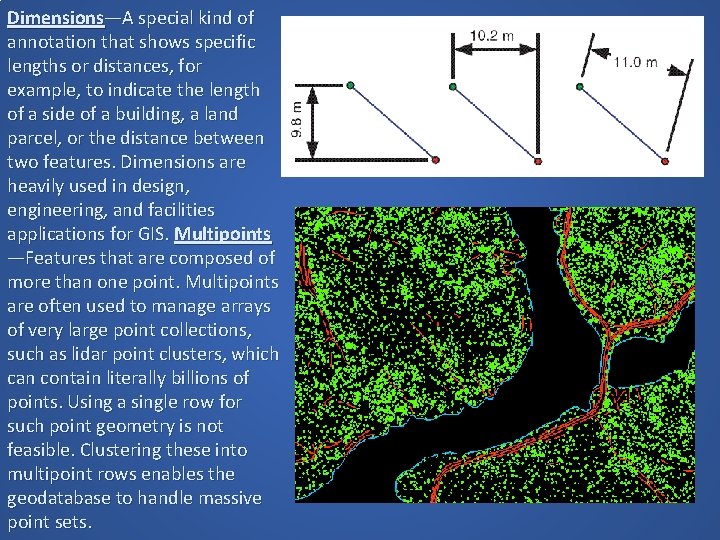 Dimensions—A special kind of annotation that shows specific lengths or distances, for example, to Dimensions—A special kind of annotation that shows specific lengths or distances, for example, to