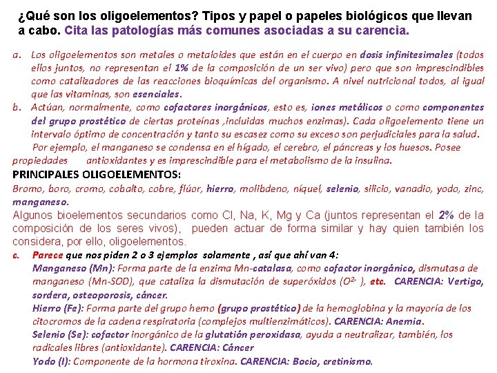 ¿Qué son los oligoelementos? Tipos y papel o papeles biológicos que llevan a cabo.
