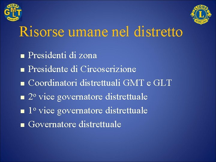 Risorse umane nel distretto n n n Presidenti di zona Presidente di Circoscrizione Coordinatori