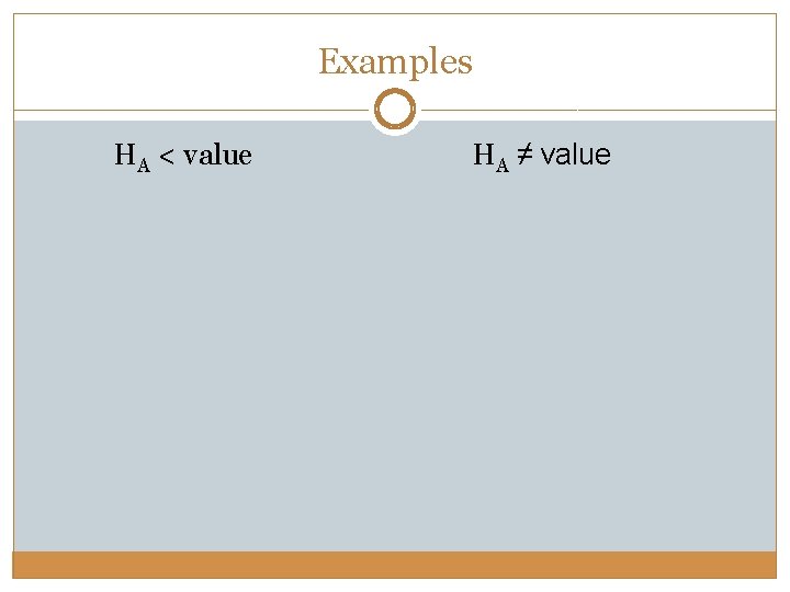 Examples HA < value HA ≠ value 