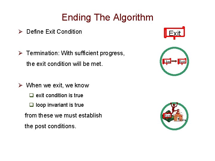 Ending The Algorithm Ø Define Exit Condition Exit Ø Termination: With sufficient progress, the
