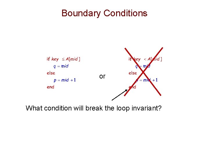 Boundary Conditions or What condition will break the loop invariant? 