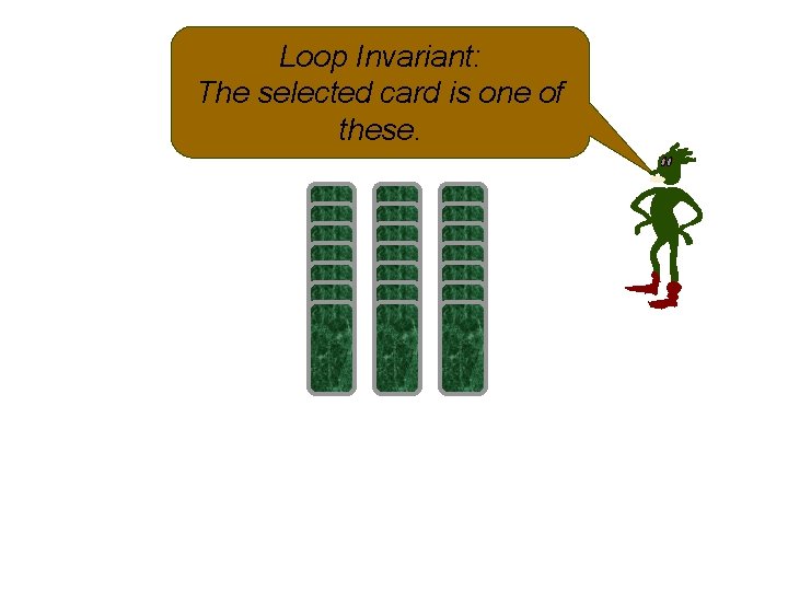 Loop Invariant: The selected card is one of these. 