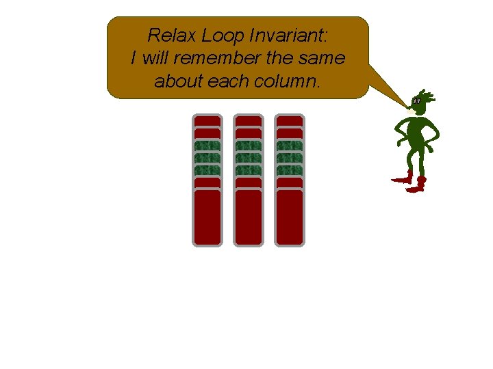 Relax Loop Invariant: I will remember the same about each column. 