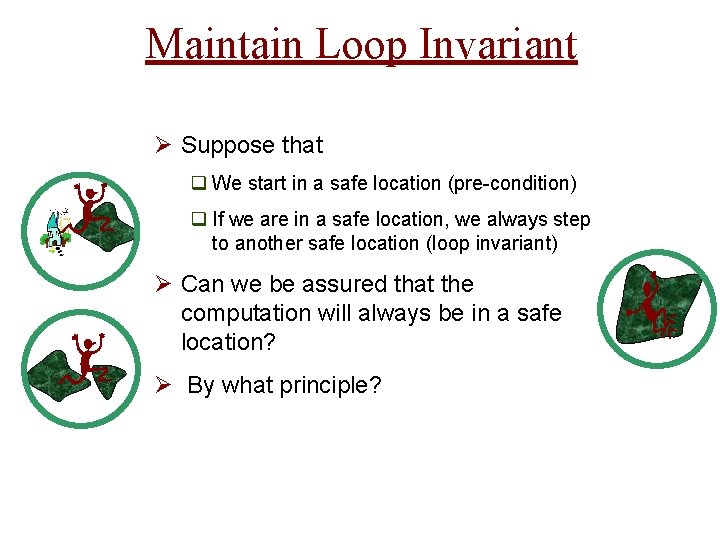 Maintain Loop Invariant Ø Suppose that q We start in a safe location (pre-condition)