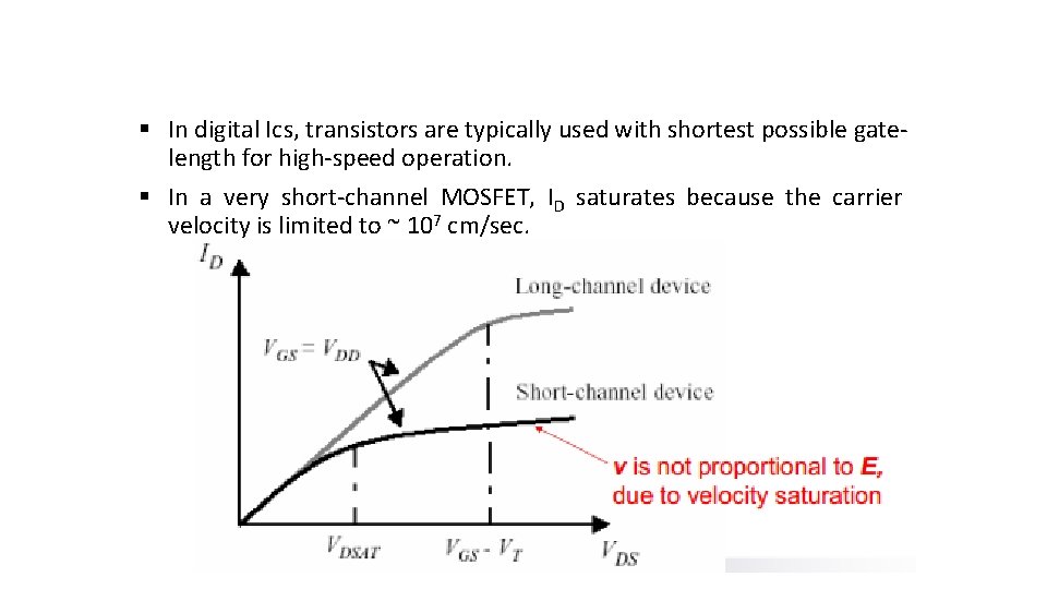 § In digital Ics, transistors are typically used with shortest possible gatelength for high-speed