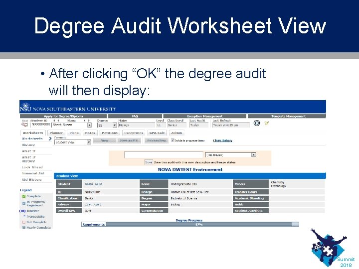 Degree Audit Worksheet View • After clicking “OK” the degree audit will then display: