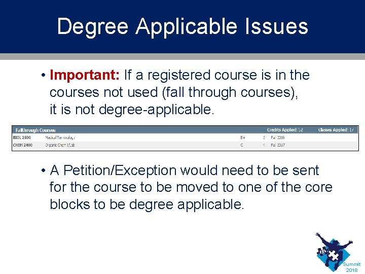 Degree Applicable Issues • Important: If a registered course is in the courses not
