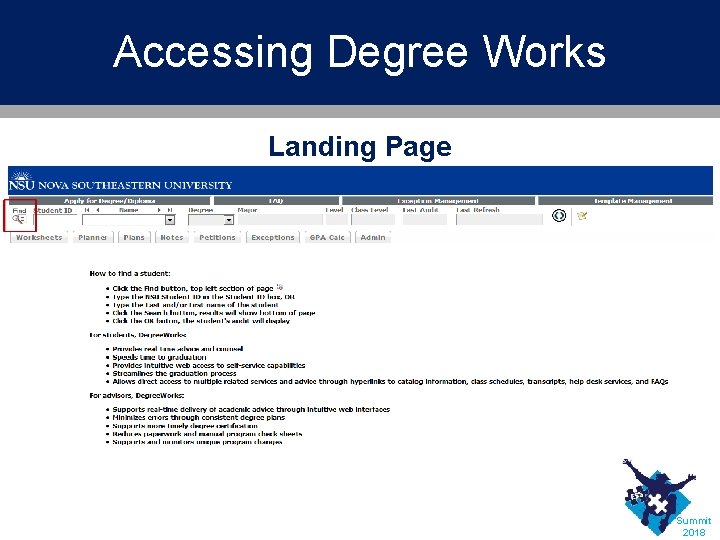 Accessing Degree Works Landing Page Summit 2018 