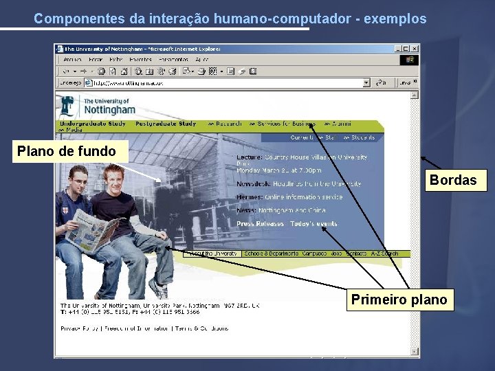 Componentes da interação humano-computador - exemplos Plano de fundo Bordas Primeiro plano 