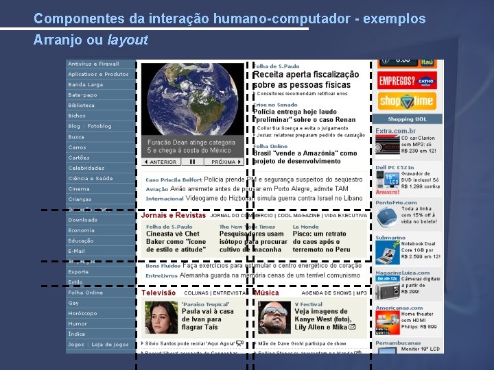 Componentes da interação humano-computador - exemplos Arranjo ou layout 