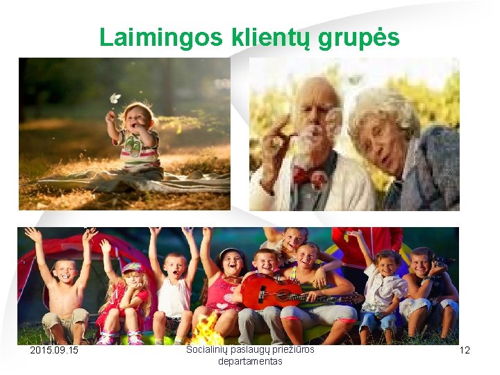 Laimingos klientų grupės 2015. 09. 15 Socialinių paslaugų priežiūros departamentas 12 