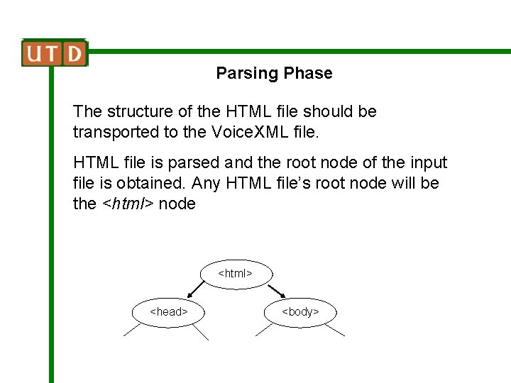 Parsing Phase The structure of the HTML file should be transported to the Voice.