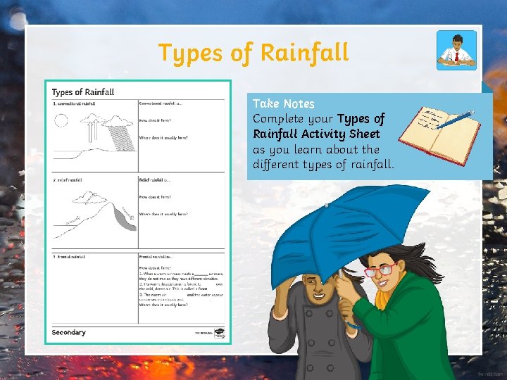 Types of Rainfall Take Notes Complete your Types of Rainfall Activity Sheet as you