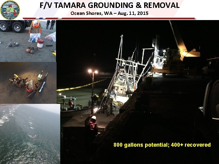 F/V TAMARA GROUNDING & REMOVAL Ocean Shores, WA – Aug. 11, 2015 800 gallons