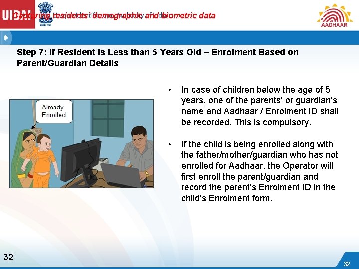 Capturing residents’ demographic and biometric data Step 7: If Resident is Less than 5