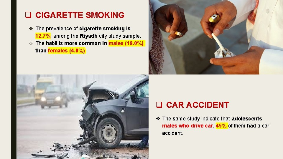 q CIGARETTE SMOKING ❖ The prevalence of cigarette smoking is 12. 7% among the