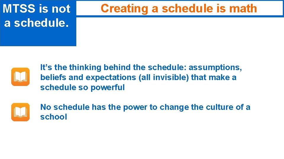 MTSS is not a schedule. Creating a schedule is math It’s the thinking behind