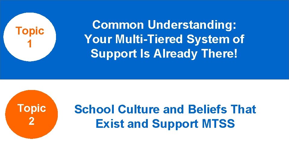 Topic 1 Common Understanding: Your Multi-Tiered System of Support Is Already There! Topic 2