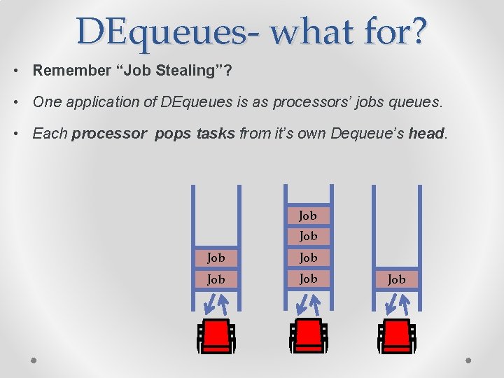 DEqueues- what for? • Remember “Job Stealing”? • One application of DEqueues is as