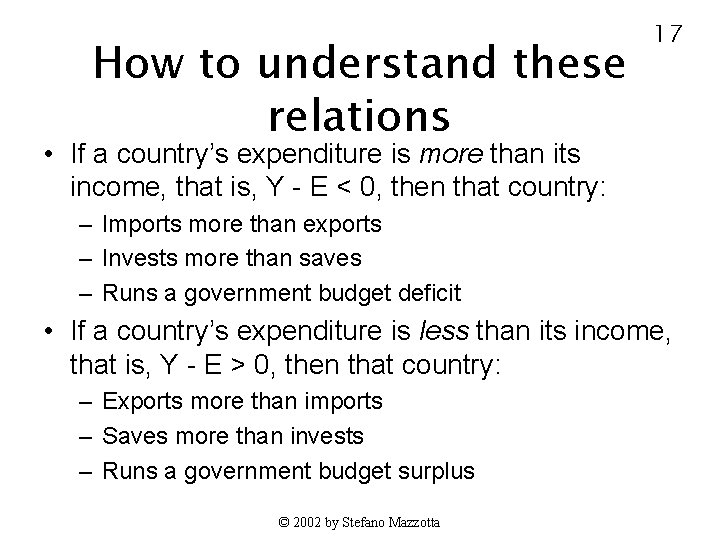 How to understand these relations 17 • If a country’s expenditure is more than