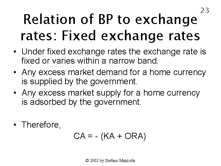 23 Relation of BP to exchange rates: Fixed exchange rates • Under fixed exchange
