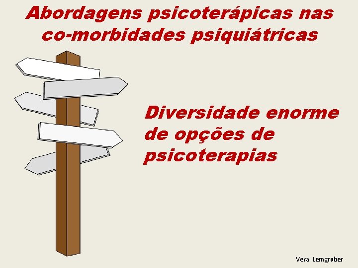 Abordagens psicoterápicas nas co-morbidades psiquiátricas Diversidade enorme de opções de psicoterapias Vera Lemgruber 