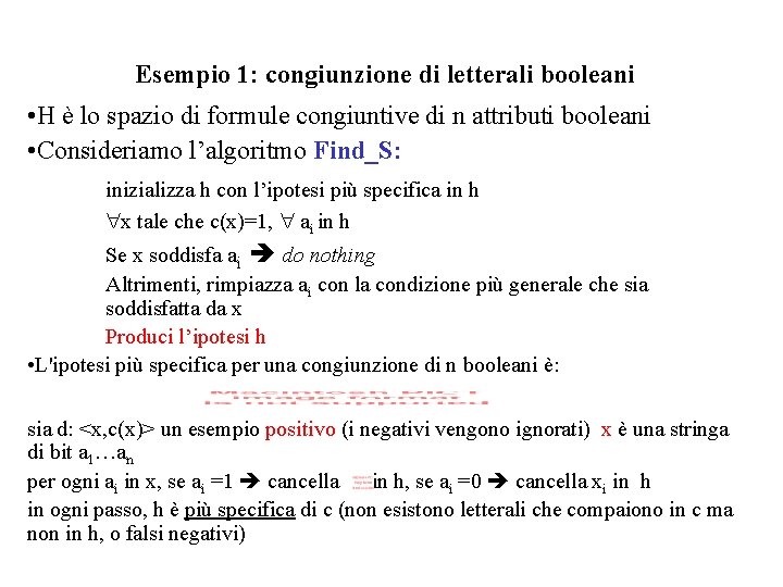 Esempio 1: congiunzione di letterali booleani • H è lo spazio di formule congiuntive