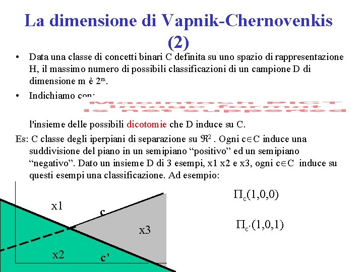 La dimensione di Vapnik-Chernovenkis (2) • Data una classe di concetti binari C definita