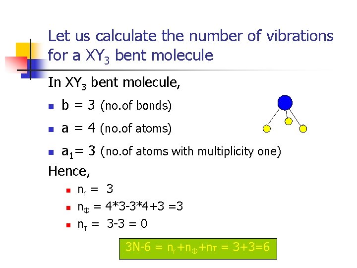 Let us calculate the number of vibrations for a XY 3 bent molecule In
