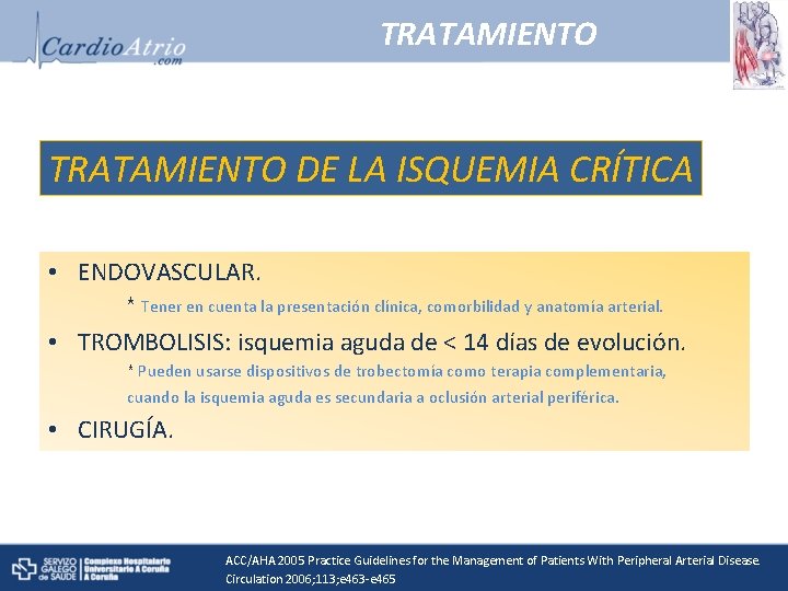 TRATAMIENTO DE LA ISQUEMIA CRÍTICA • ENDOVASCULAR. ٭ Tener en cuenta la presentación clínica,