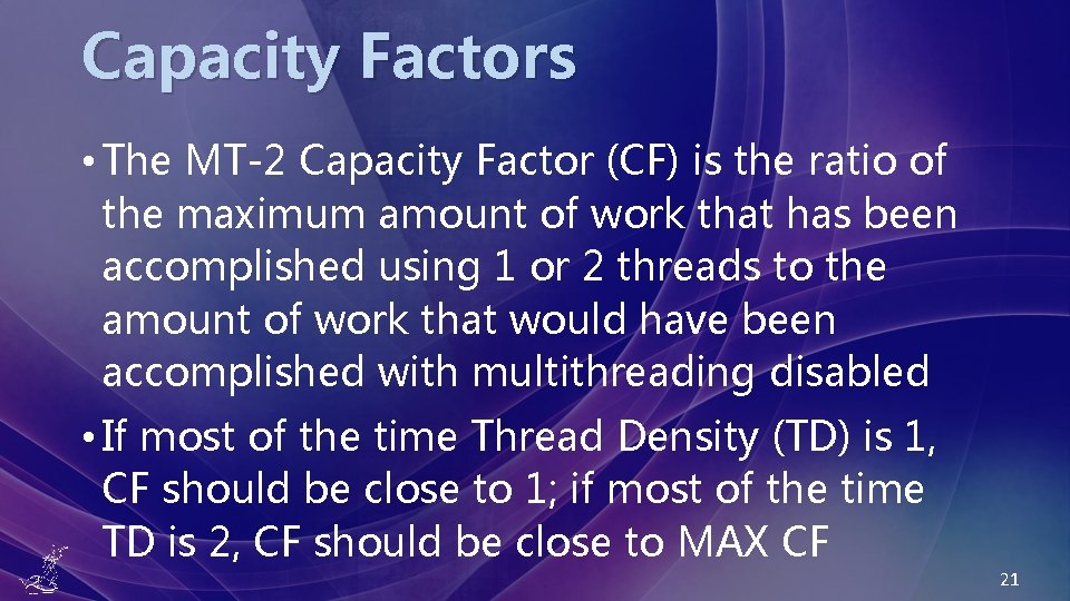 Capacity Factors • The MT-2 Capacity Factor (CF) is the ratio of the maximum