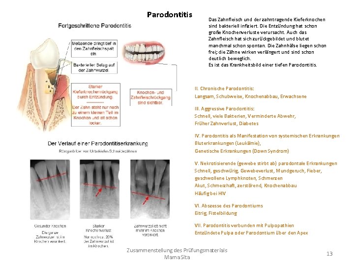 Parodontitis Das Zahnfleisch und der zahntragende Kieferknochen sind bakteriell infiziert. Die Entzündung hat schon